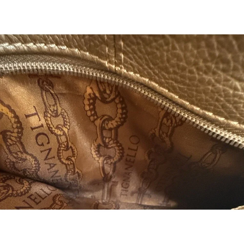 Tignanello Metallic Gold 100% Pebbled Genuine Leather Hobo Crossbody Metallic